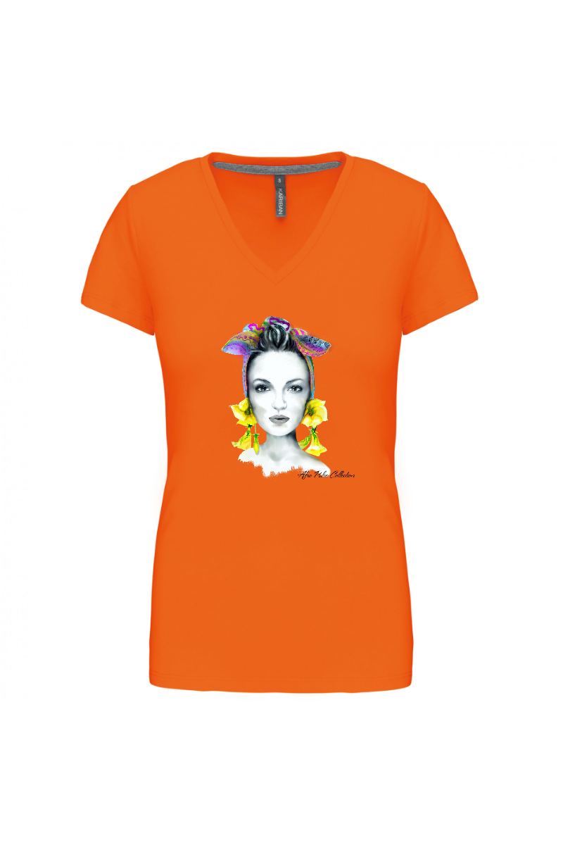 T-Shirt orange col V - Européenne