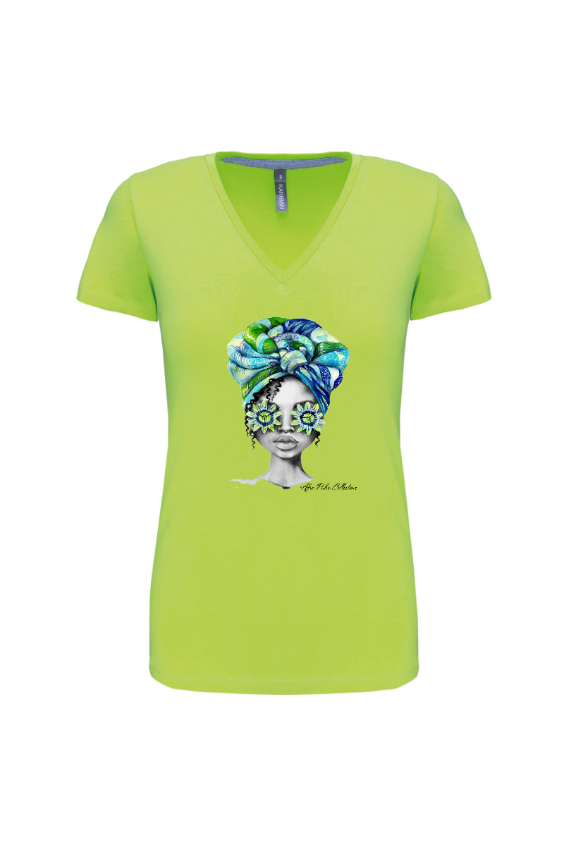 T-Shirt vert anis/lime col V - AFRO
