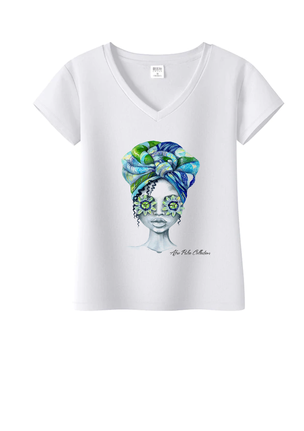 T-Shirt blanc col V Afro