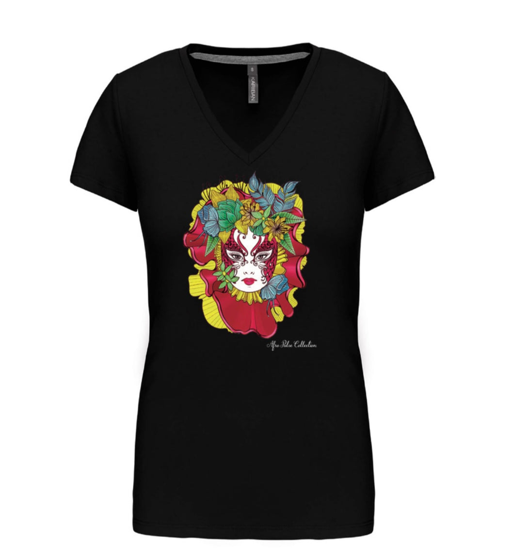 T-Shirt noir col V Carnaval - touloulou